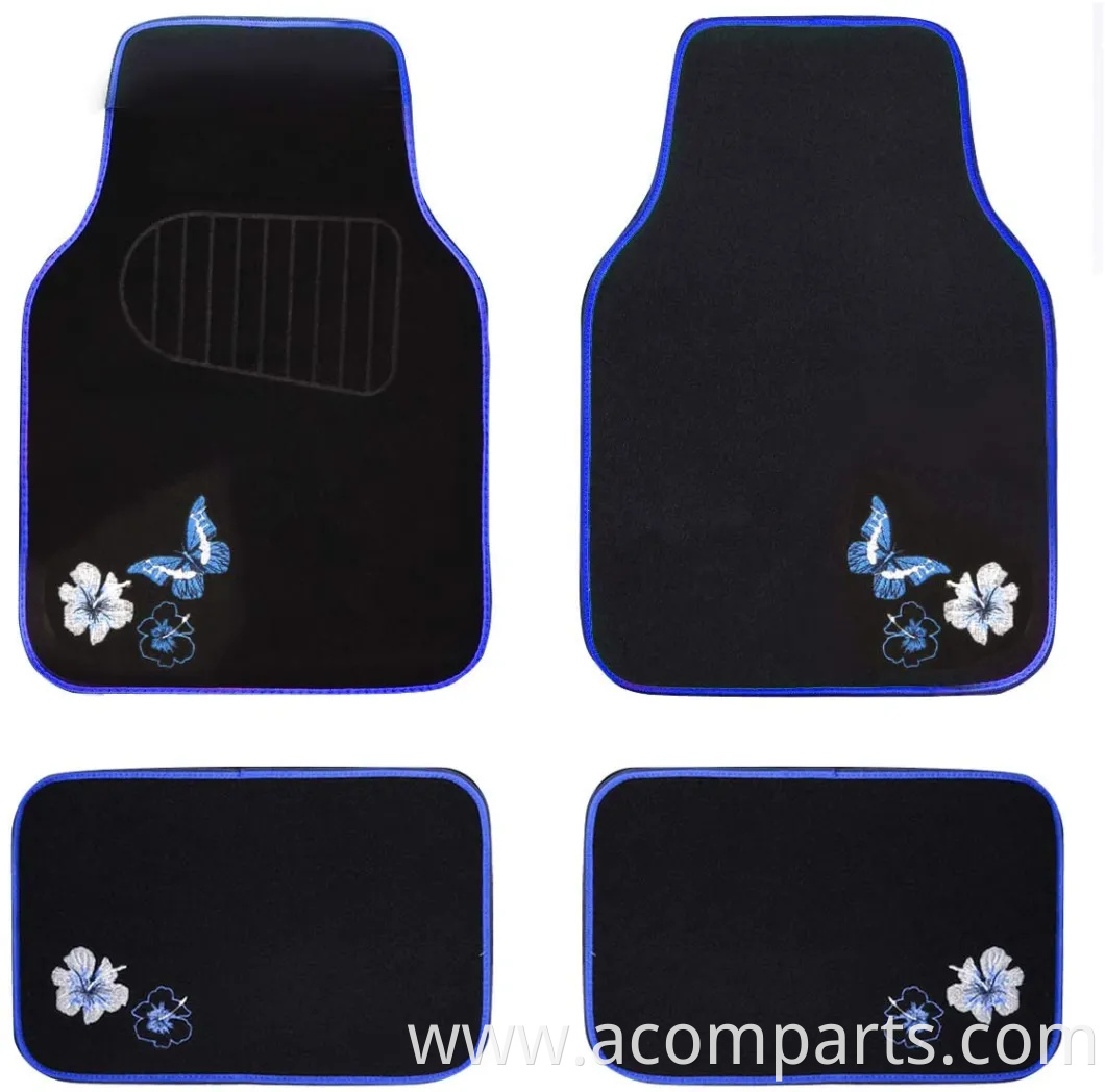 Universal Fit Embroidery Butterfly and Flower Car Floor Mats, Universal Fit for SUV, Trucks, Sedans, Vans, Set of 4 (Black with Purple)